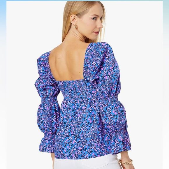 Lilly Pulitzer Preslee Blue Pink Dot Long Sleeve Top 4 - Picture 2 of 11